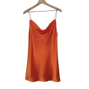 Alice + Olivia Orange Satin Cowl Neck Slip Dress Size 12 Spaghetti Strap Mini